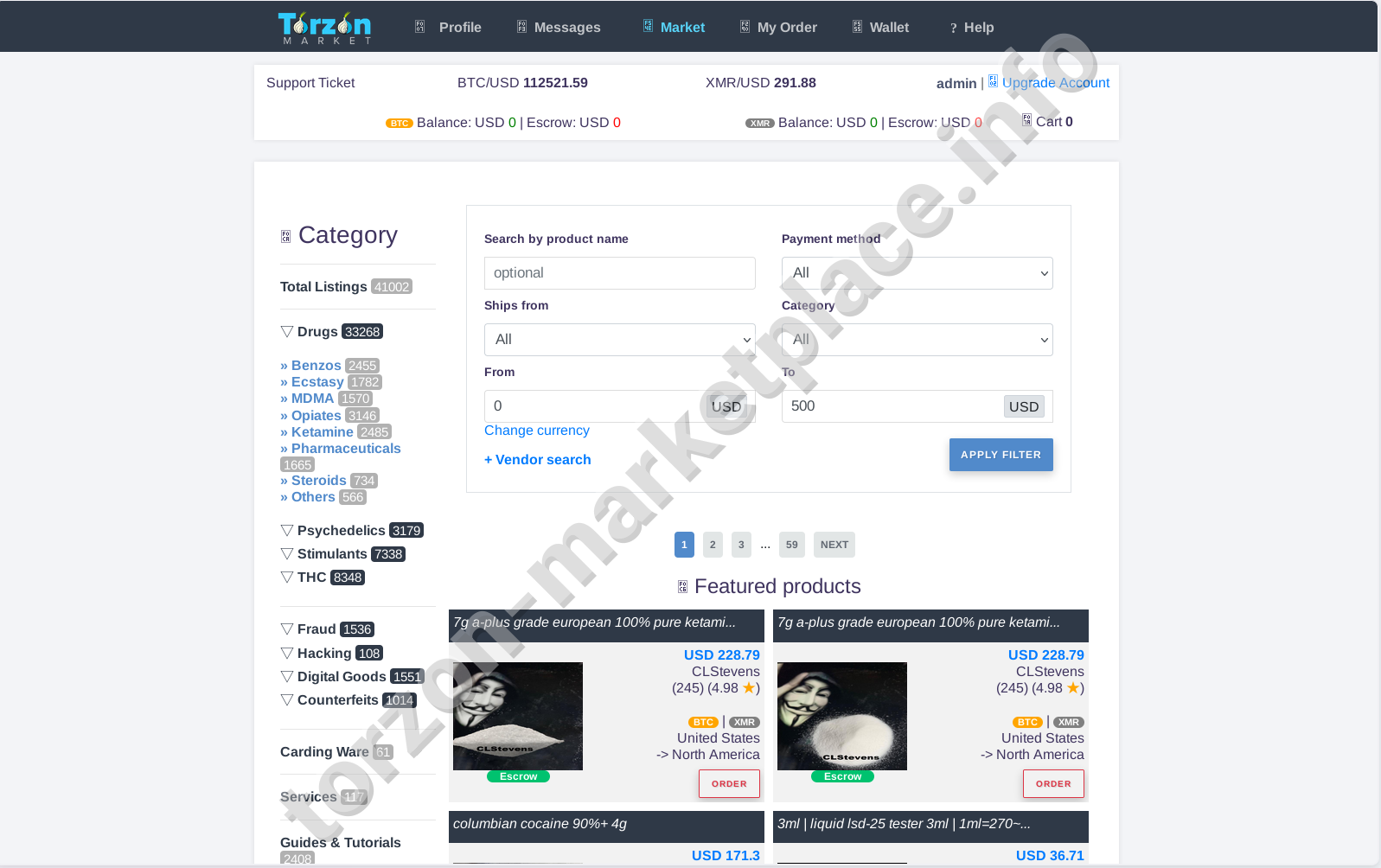 Torzon Market Product Listings Page